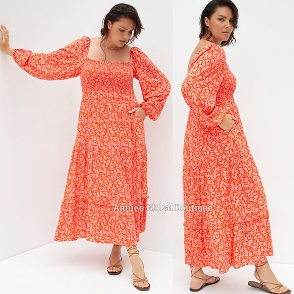 RARE NWT ANTHROPOLOGIE Dolan Smocked Midi Dress. Puffed Sleeves. Size XL - Picture 8 of 16